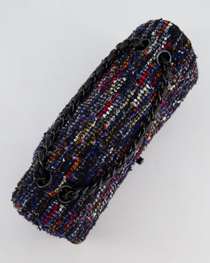 *FIRE PRICE* Chanel Navy, Red, Orange & White Medium Double Flap 26 Bag in Tweed & Sequins with So Black Hardware