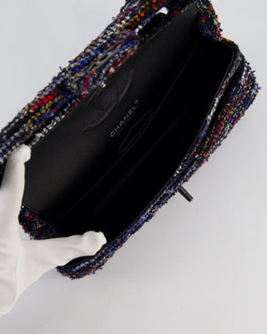 *FIRE PRICE* Chanel Navy, Red, Orange & White Medium Double Flap 26 Bag in Tweed & Sequins with So Black Hardware