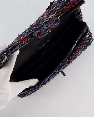 *FIRE PRICE* Chanel Navy, Red, Orange & White Medium Double Flap 26 Bag in Tweed & Sequins with So Black Hardware