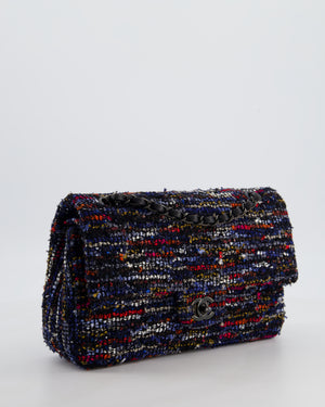 *FIRE PRICE* Chanel Navy, Red, Orange & White Medium Double Flap 26 Bag in Tweed & Sequins with So Black Hardware