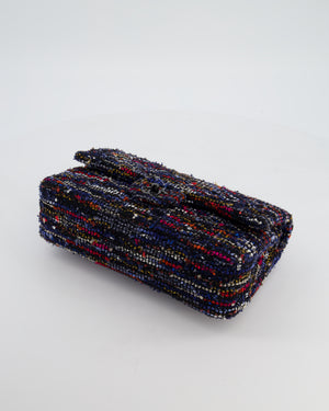 *FIRE PRICE* Chanel Navy, Red, Orange & White Medium Double Flap 26 Bag in Tweed & Sequins with So Black Hardware