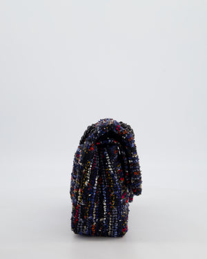 *FIRE PRICE* Chanel Navy, Red, Orange & White Medium Double Flap 26 Bag in Tweed & Sequins with So Black Hardware