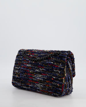 *FIRE PRICE* Chanel Navy, Red, Orange & White Medium Double Flap 26 Bag in Tweed & Sequins with So Black Hardware