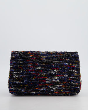 *FIRE PRICE* Chanel Navy, Red, Orange & White Medium Double Flap 26 Bag in Tweed & Sequins with So Black Hardware