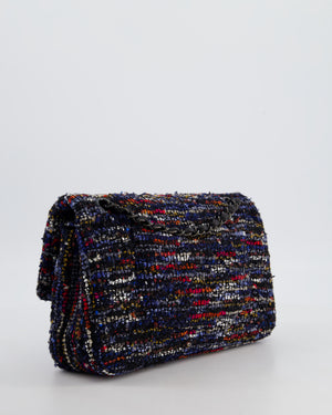 *FIRE PRICE* Chanel Navy, Red, Orange & White Medium Double Flap 26 Bag in Tweed & Sequins with So Black Hardware
