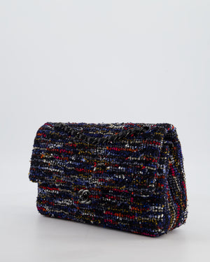*FIRE PRICE* Chanel Navy, Red, Orange & White Medium Double Flap 26 Bag in Tweed & Sequins with So Black Hardware