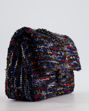*FIRE PRICE* Chanel Navy, Red, Orange & White Medium Double Flap 26 Bag in Tweed & Sequins with So Black Hardware