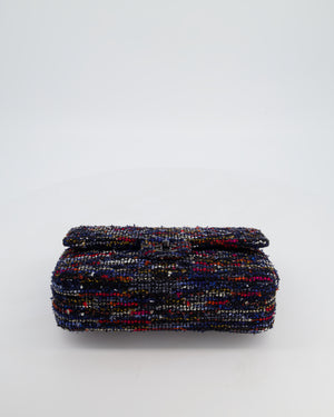 *FIRE PRICE* Chanel Navy, Red, Orange & White Medium Double Flap 26 Bag in Tweed & Sequins with So Black Hardware