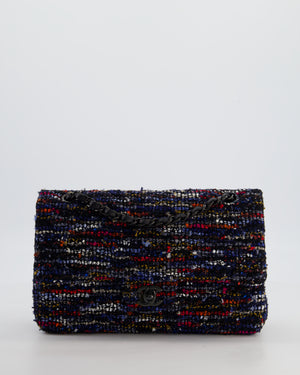 *FIRE PRICE* Chanel Navy, Red, Orange & White Medium Double Flap 26 Bag in Tweed & Sequins with So Black Hardware
