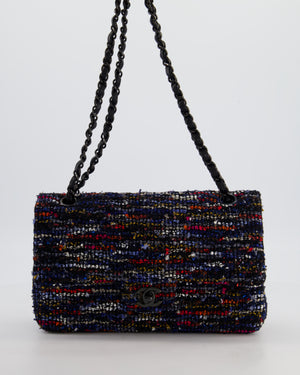 *FIRE PRICE* Chanel Navy, Red, Orange & White Medium Double Flap 26 Bag in Tweed & Sequins with So Black Hardware