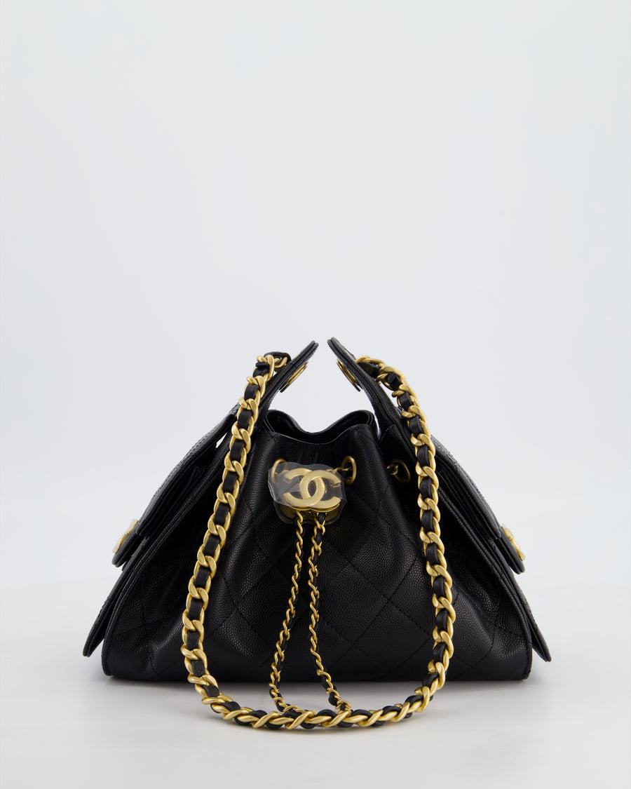 *RARE* Chanel 26C Mini 25 Handbag in Black Caviar Leather with Brushed Gold Hardware