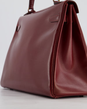 Hermès Vintage Kelly 32 Retourne Bag in Rouge H Box Calfskin Leather with Gold Hardware