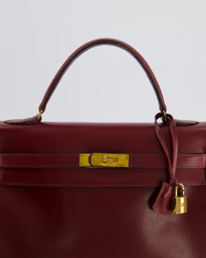 Hermès Vintage Kelly 32 Retourne Bag in Rouge H Box Calfskin Leather with Gold Hardware