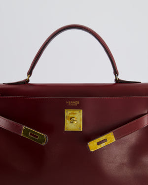 Hermès Vintage Kelly 32 Retourne Bag in Rouge H Box Calfskin Leather with Gold Hardware