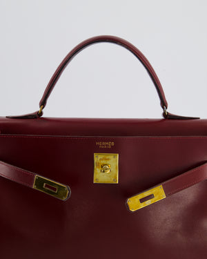 Hermès Vintage Kelly 32 Retourne Bag in Rouge H Box Calfskin Leather with Gold Hardware