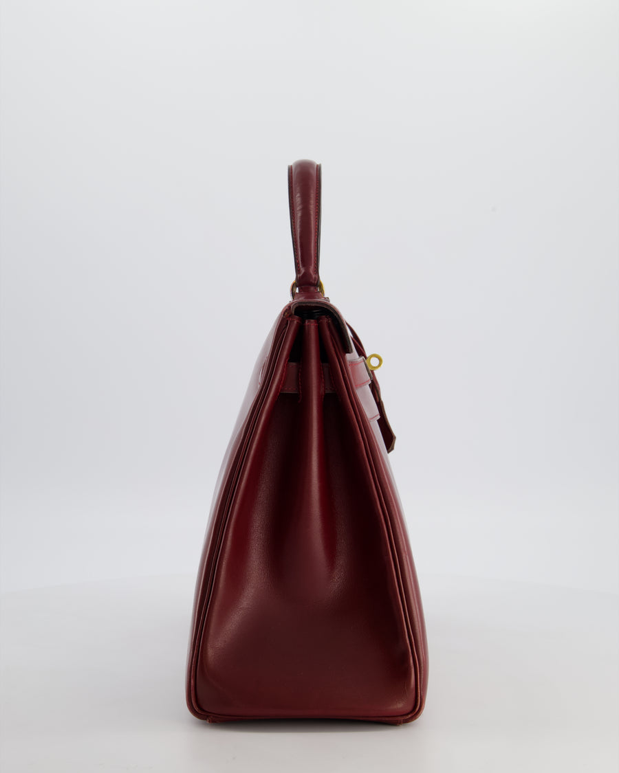 Hermès Vintage Kelly 32 Retourne Bag in Rouge H Box Calfskin Leather with Gold Hardware
