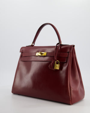 Hermès Vintage Kelly 32 Retourne Bag in Rouge H Box Calfskin Leather with Gold Hardware
