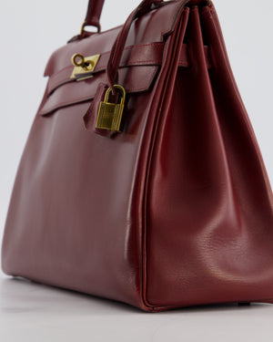 Hermès Vintage Kelly 32 Retourne Bag in Rouge H Box Calfskin Leather with Gold Hardware