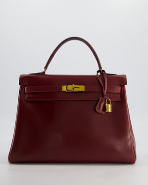 Hermès Vintage Kelly 32 Retourne Bag in Rouge H Box Calfskin Leather with Gold Hardware