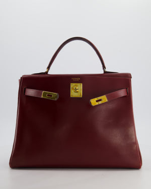 Hermès Vintage Kelly 32 Retourne Bag in Rouge H Box Calfskin Leather with Gold Hardware