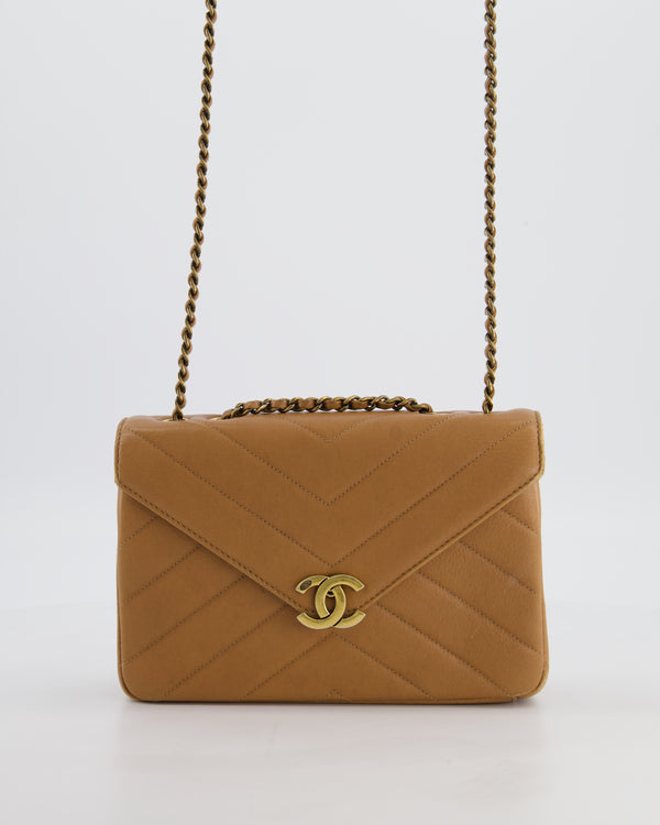Chanel Caramel Brown Coco Envelope Flap Bag in Calfskin Leather with Antique Gold Hardware