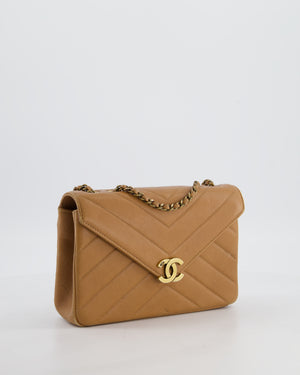 Chanel Caramel Brown Coco Envelope Flap Bag in Calfskin Leather with Antique Gold Hardware