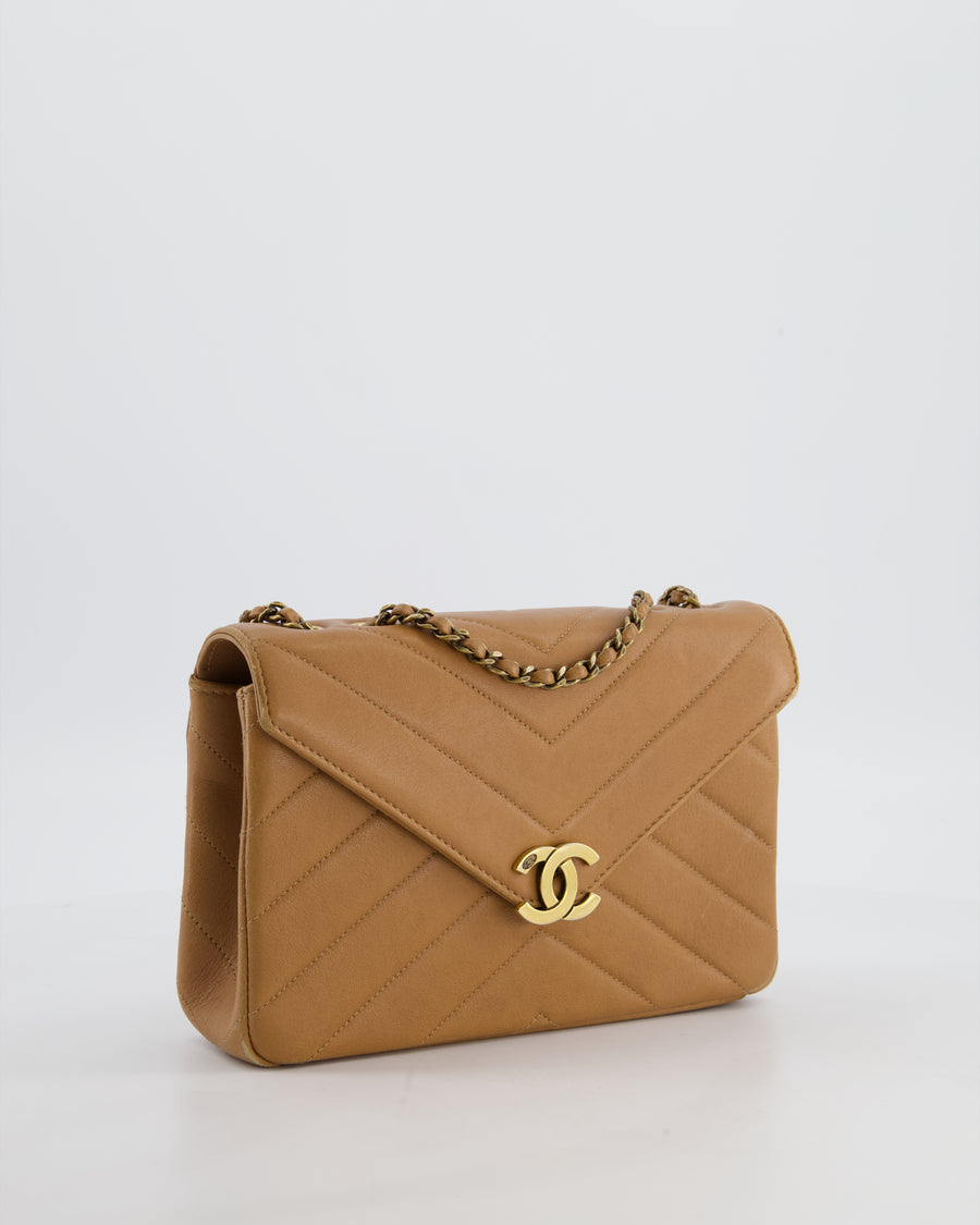 Chanel Caramel Brown Coco Envelope Flap Bag in Calfskin Leather with Antique Gold Hardware