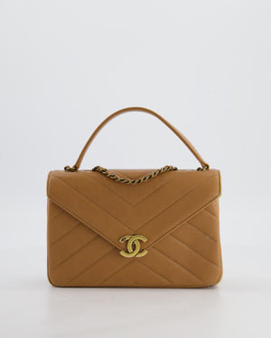 Chanel Caramel Brown Coco Envelope Flap Bag in Calfskin Leather with Antique Gold Hardware
