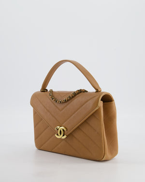 Chanel Caramel Brown Coco Envelope Flap Bag in Calfskin Leather with Antique Gold Hardware