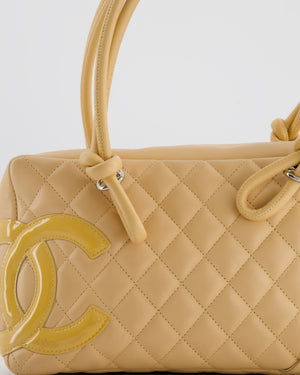 Chanel Beige Ligne Cambon Bowler Shoulder Bag with Lambskin Leather with Silver Hardware and Patent CC Detail