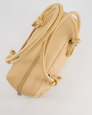 Chanel Beige Ligne Cambon Bowler Shoulder Bag with Lambskin Leather with Silver Hardware and Patent CC Detail