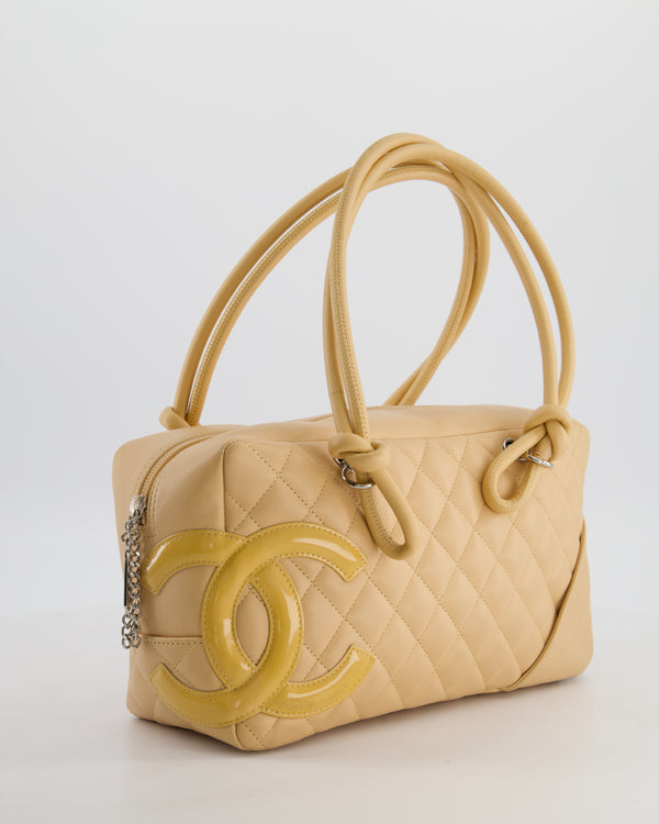 Chanel Beige Ligne Cambon Bowler Shoulder Bag with Lambskin Leather with Silver Hardware and Patent CC Detail