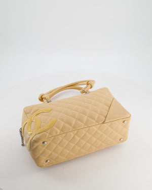 Chanel Beige Ligne Cambon Bowler Shoulder Bag with Lambskin Leather with Silver Hardware and Patent CC Detail