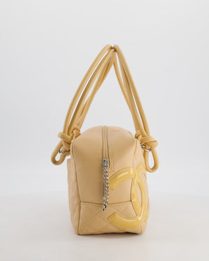 Chanel Beige Ligne Cambon Bowler Shoulder Bag with Lambskin Leather with Silver Hardware and Patent CC Detail