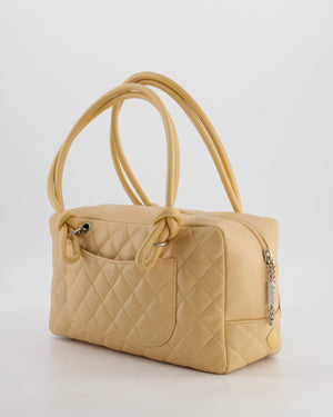 Chanel Beige Ligne Cambon Bowler Shoulder Bag with Lambskin Leather with Silver Hardware and Patent CC Detail