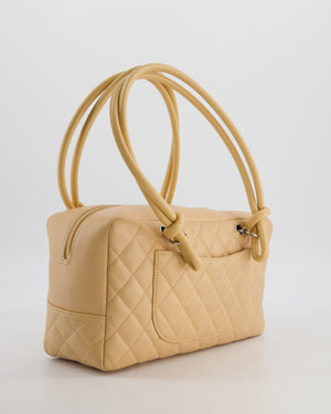 Chanel Beige Ligne Cambon Bowler Shoulder Bag with Lambskin Leather with Silver Hardware and Patent CC Detail