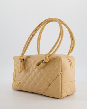 Chanel Beige Ligne Cambon Bowler Shoulder Bag with Lambskin Leather with Silver Hardware and Patent CC Detail