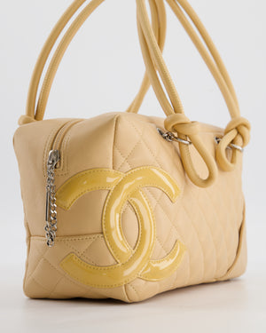 Chanel Beige Ligne Cambon Bowler Shoulder Bag with Lambskin Leather with Silver Hardware and Patent CC Detail