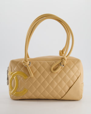 Chanel Beige Ligne Cambon Bowler Shoulder Bag with Lambskin Leather with Silver Hardware and Patent CC Detail