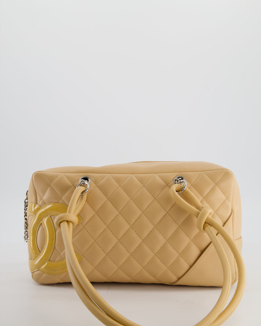 Chanel Beige Ligne Cambon Bowler Shoulder Bag with Lambskin Leather with Silver Hardware and Patent CC Detail