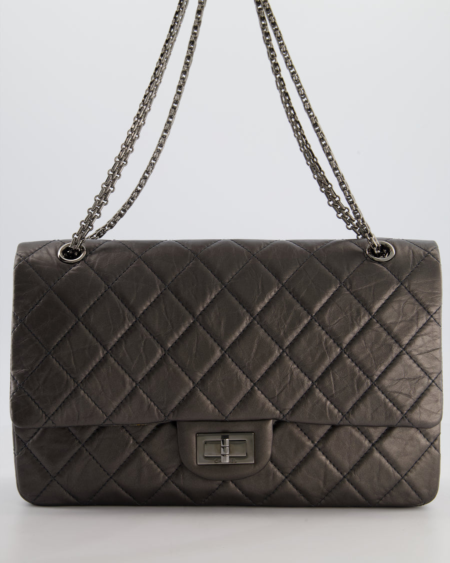 Chanel Stone Grey Jumbo Reissue 2.55 Double Flap Bag in Quilted Aged Calfskin Leather with Gunmetal Hardware