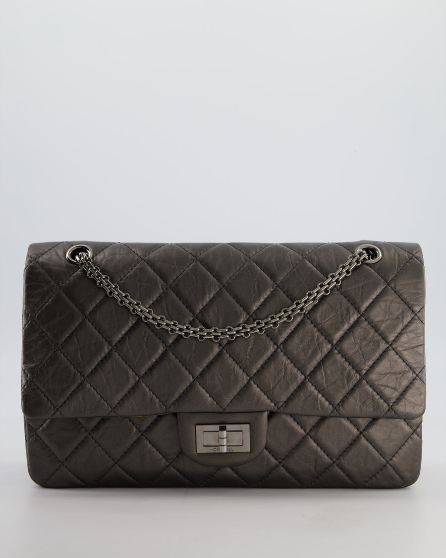 Chanel Stone Grey Jumbo Reissue 2.55 Double Flap Bag in Quilted Aged Calfskin Leather with Gunmetal Hardware