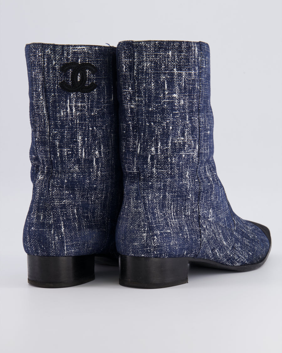 Chanel Navy Boots with Black Suede Toe Cap and Embroidered CC Logo Detail Size EU 40.5 C
