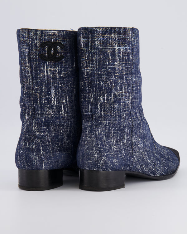 Chanel Navy Boots with Black Suede Toe Cap and Embroidered CC Logo Detail Size EU 40.5 C
