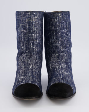 Chanel Navy Boots with Black Suede Toe Cap and Embroidered CC Logo Detail Size EU 40.5 C
