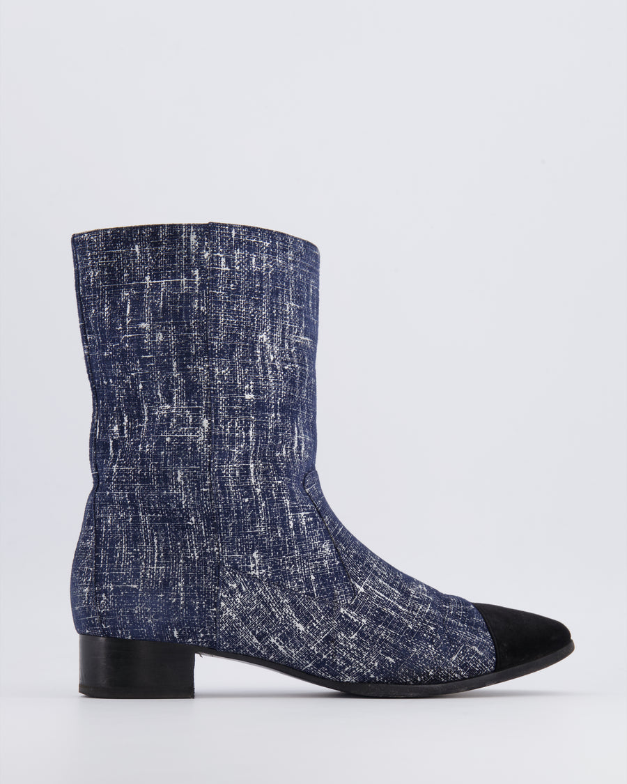 Chanel Navy Boots with Black Suede Toe Cap and Embroidered CC Logo Detail Size EU 40.5 C