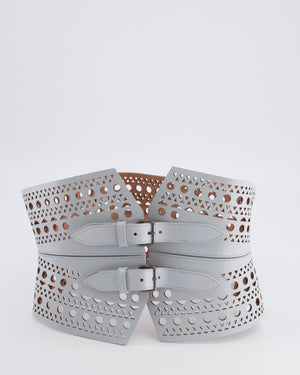 Alaia Pastel Blue Perforated Belt with Buckle Details 70cm