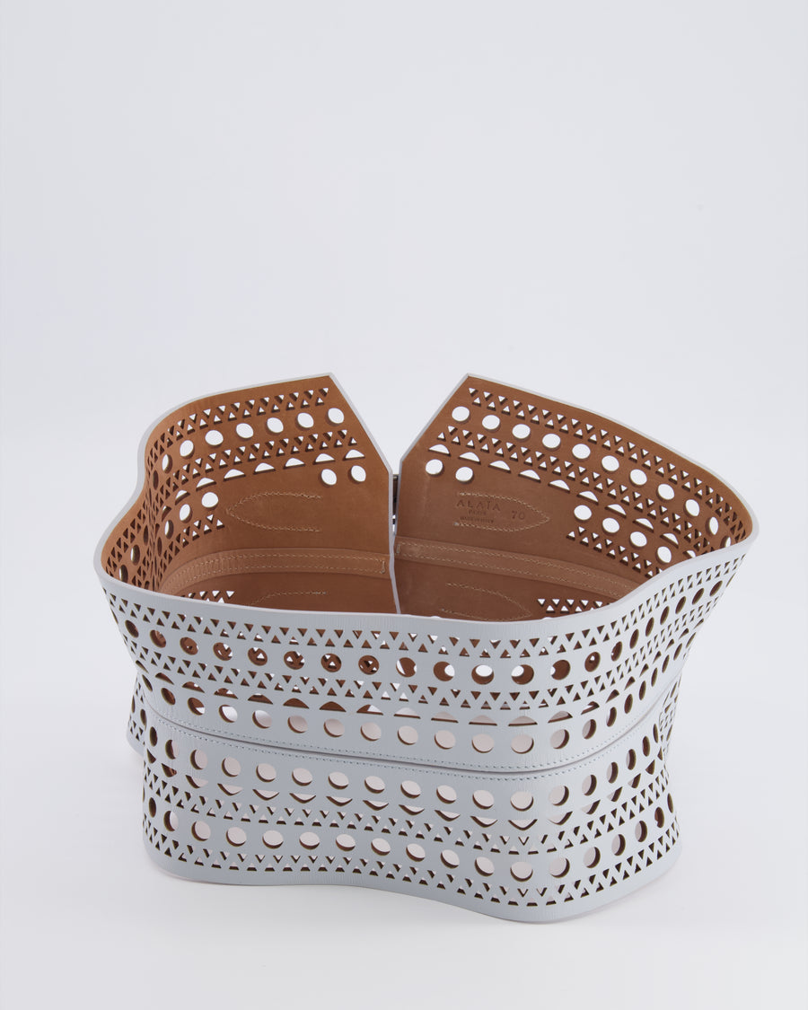 Alaia Pastel Blue Perforated Belt with Buckle Details 70cm
