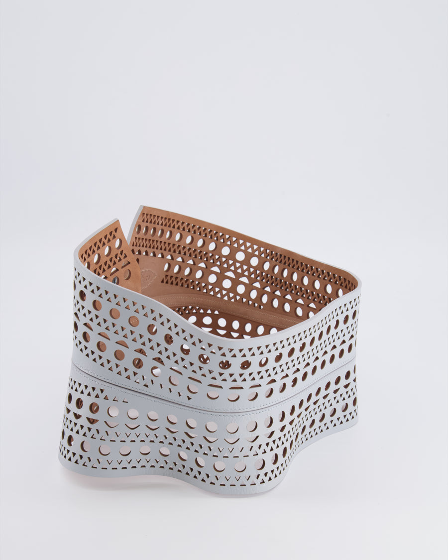 Alaia Pastel Blue Perforated Belt with Buckle Details 70cm