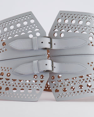 Alaia Pastel Blue Perforated Belt with Buckle Details 70cm